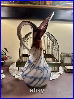 Rare Mid Century Modern 60's Art Deco Hand Blown Vase With Handle Germany