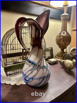 Rare Mid Century Modern 60's Art Deco Hand Blown Vase With Handle Germany