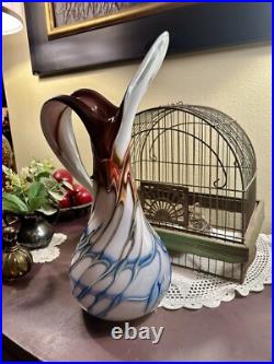 Rare Mid Century Modern 60's Art Deco Hand Blown Vase With Handle Germany