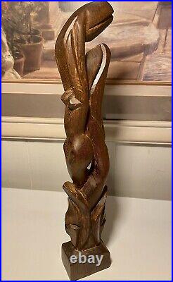Rare Mid-Century Modern Abstract Expressionist Figurative Wood Sculpture 15H