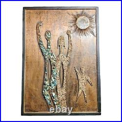 Rare Mid-Century Modern Abstract Mixed Media Wall Art Mother Father Child Signed Rare Mid-Century Modern Abstract Mixed Media Wall Art Mother Father Child Signed