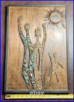 Rare Mid-Century Modern Abstract Mixed Media Wall Art Mother Father Child Signed Rare Mid-Century Modern Abstract Mixed Media Wall Art Mother Father Child Signed