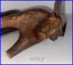 Rare Mid Century Modern Bull Sculpture Wood Hand Carved Metal Horns