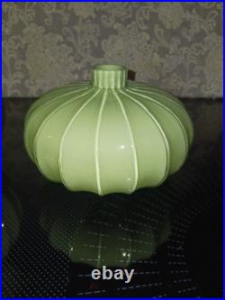 Rare Mid-Century Modern Fluted Gourd Shaped Glass Vase And Single Gourd Sister