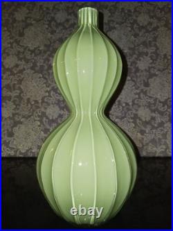 Rare Mid-Century Modern Fluted Gourd Shaped Glass Vase And Single Gourd Sister