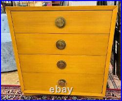 Rare Mid Century Modern Four Drawer Dresser with Iconic Round Brass Drawer Pulls Rare Mid Century Modern Four Drawer Dresser with Iconic Round Brass Drawer Pulls