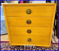 Rare Mid Century Modern Four Drawer Dresser with Iconic Round Brass Drawer Pulls Rare Mid Century Modern Four Drawer Dresser with Iconic Round Brass Drawer Pulls