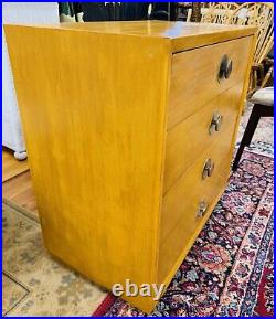 Rare Mid Century Modern Four Drawer Dresser with Iconic Round Brass Drawer Pulls Rare Mid Century Modern Four Drawer Dresser with Iconic Round Brass Drawer Pulls