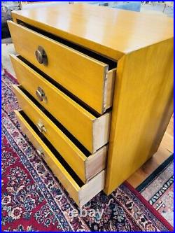 Rare Mid Century Modern Four Drawer Dresser with Iconic Round Brass Drawer Pulls Rare Mid Century Modern Four Drawer Dresser with Iconic Round Brass Drawer Pulls