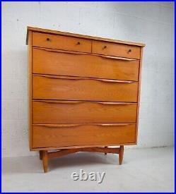 Rare Mid Century Modern Heywood Wakefield 6 Drawer Highboy Dresser In Oak