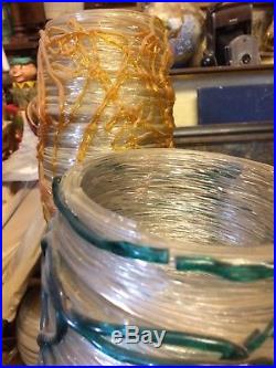 Rare Mid Century Modern High Spun Lucite Spaghetti & Wood Teak Leaves Lamp 42