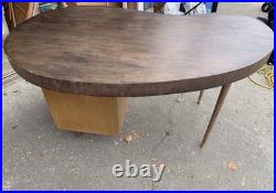 Rare Mid Century Modern Kidney Shaped Desk Walnut Topped
