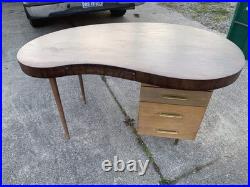 Rare Mid Century Modern Kidney Shaped Desk Walnut Topped