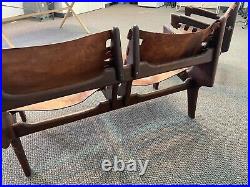 Rare Mid-Century Modern Loveseat in Solid Fruitwood & Leather by Angel Pazmino