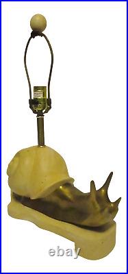 Rare Mid-Century Modern Morris Greenspan Brass Ceramic Wood Snail Accent Lamp