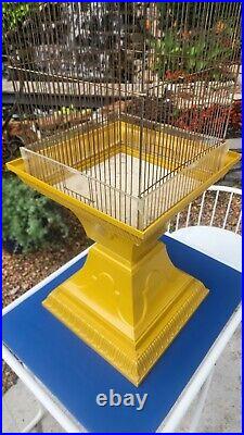 Rare Mid Century Modern Mustard Yellow Vintage Acrylic Brass Bird Cage Near Mint