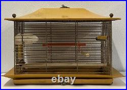 Rare Mid Century Modern Mustard Yellow Vintage Metal Bird Cage Near Mint