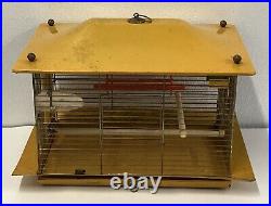 Rare Mid Century Modern Mustard Yellow Vintage Metal Bird Cage Near Mint