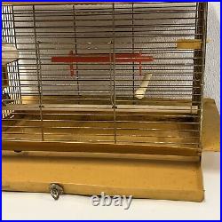 Rare Mid Century Modern Mustard Yellow Vintage Metal Bird Cage Near Mint