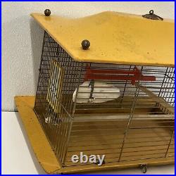 Rare Mid Century Modern Mustard Yellow Vintage Metal Bird Cage Near Mint