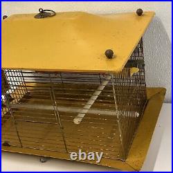 Rare Mid Century Modern Mustard Yellow Vintage Metal Bird Cage Near Mint