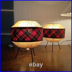 Rare Mid Century Modern Pair of Danish Jute Tripod Table Lamps 1960s