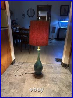 Rare Mid Century Modern Peacock Blue Etruscan Glaze Royal Haeger lamp 1960s-Work