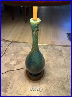 Rare Mid Century Modern Peacock Blue Etruscan Glaze Royal Haeger lamp 1960s-Work