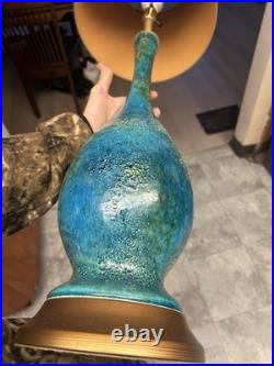 Rare Mid Century Modern Peacock Blue Etruscan Glaze Royal Haeger lamp 1960s-Work