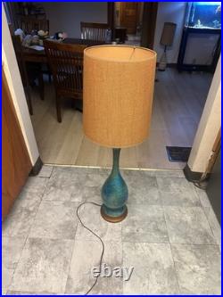 Rare Mid Century Modern Peacock Blue Etruscan Glaze Royal Haeger lamp 1960s-Work