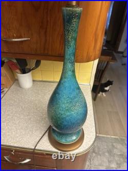 Rare Mid Century Modern Peacock Blue Etruscan Glaze Royal Haeger lamp 1960s-Work