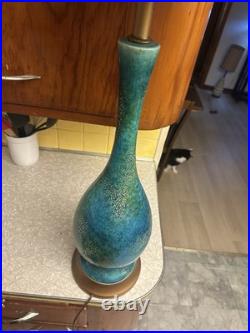 Rare Mid Century Modern Peacock Blue Etruscan Glaze Royal Haeger lamp 1960s-Work
