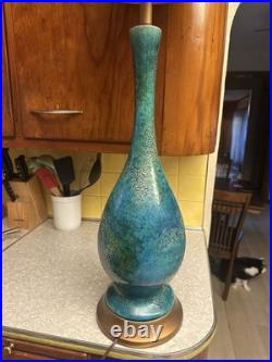 Rare Mid Century Modern Peacock Blue Etruscan Glaze Royal Haeger lamp 1960s-Work