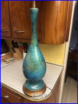 Rare Mid Century Modern Peacock Blue Etruscan Glaze Royal Haeger lamp 1960s-Work