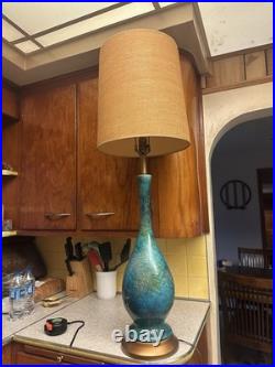 Rare Mid Century Modern Peacock Blue Etruscan Glaze Royal Haeger lamp 1960s-Work