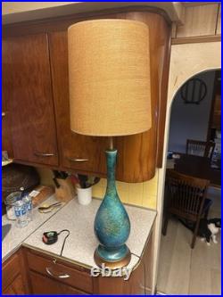 Rare Mid Century Modern Peacock Blue Etruscan Glaze Royal Haeger lamp 1960s-Work