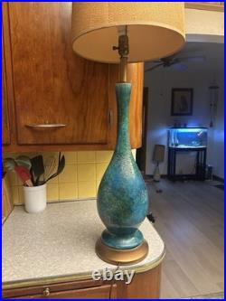Rare Mid Century Modern Peacock Blue Etruscan Glaze Royal Haeger lamp 1960s-Work