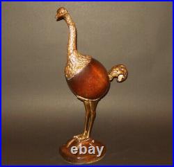 Rare Mid Century Modern SARREID Spain 18 Wood & Brass OSTRICH Bird Sculpture