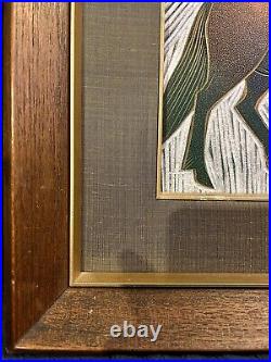 Rare Mid Century Modern Signed Framed Fiberglass Wall Art 18.25x18.25 1950s