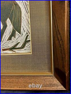 Rare Mid Century Modern Signed Framed Fiberglass Wall Art 18.25x18.25 1950s