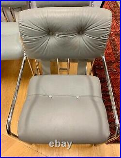 Rare Mid Century Modern Signed Guido Faleschini Gray Leather Chairs Set of Four