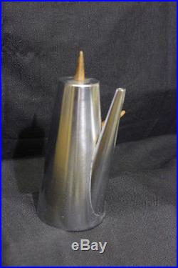Rare Mid-Century Modern Stainless Steel Coffee Pot Teak Wood Handle, Italy