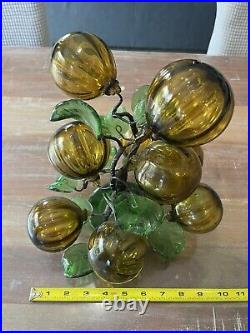 Rare Mid-Century-Modern Tree of Blown Glass Balls & Leaves Green Amber