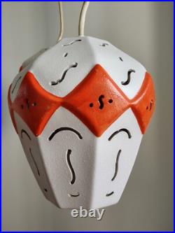 Rare Mid-century Modern 3 Ceramic Globes Teak Wood Ceiling Mount Light Fixture