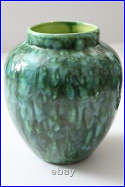 Rare Mid century Modern GREEN Lava vase signed G E S from prominent estate