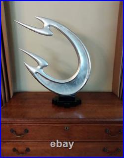 Rare Mid-century Modern Large Abstract Silver Flying Fire Sculpture Brancusi