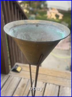 Rare Mid-century Modern brass planter Tripod wrought iron base paul mccobb mcm