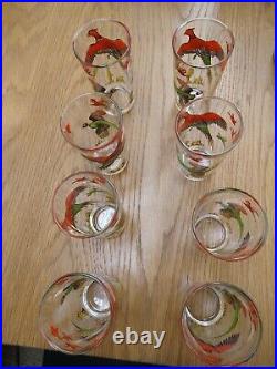 Rare Mint Set Of 8 Gay Glasses Mid Century Modern Tumbler Pheasants New In Box