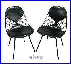 Rare Pair Authentic Eames Herman Miller DKX-2 Black Leather Bikini Wire Chair