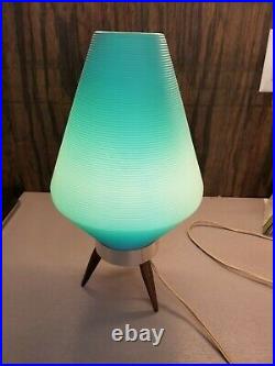 Rare Pair Beehive Table Lamps In Turquoise Tripod Plastic Mid Century Modern